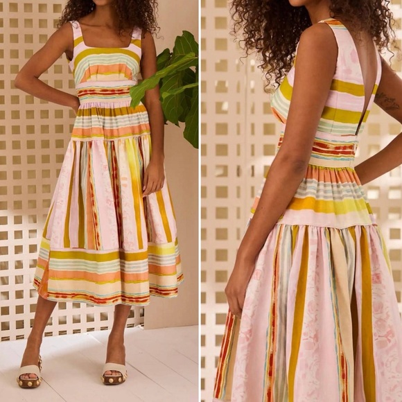 HUNTER BELL Dresses & Skirts - Hunter Bell Mara Abstract Stripe Midi Dress NWT Size 4